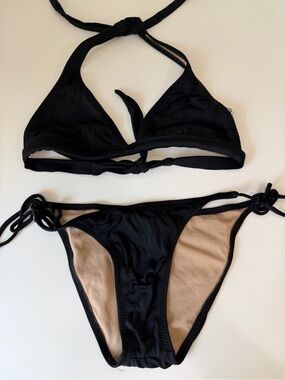 Women's Black Tie-Side Bikini Set - Classic Halter Two-Piece